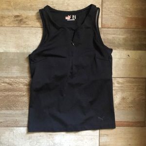 Puma zip sheer panel tank top black built in bra